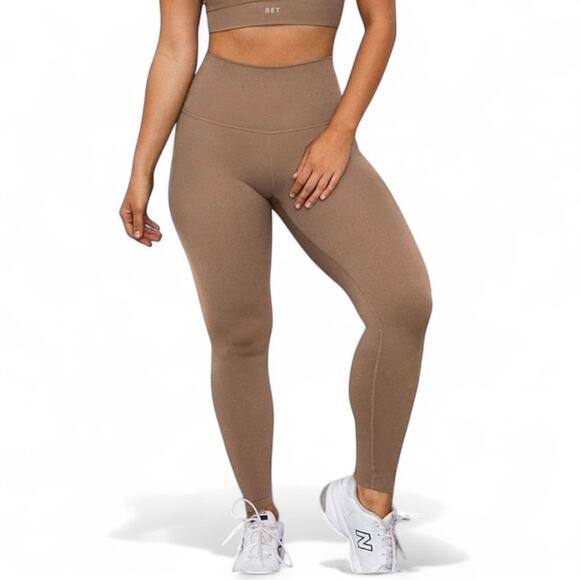 SET Active Luxform 7/8 Leggings High Waisted in Cookie Brown Tan Size Small - Picture 1 of 6